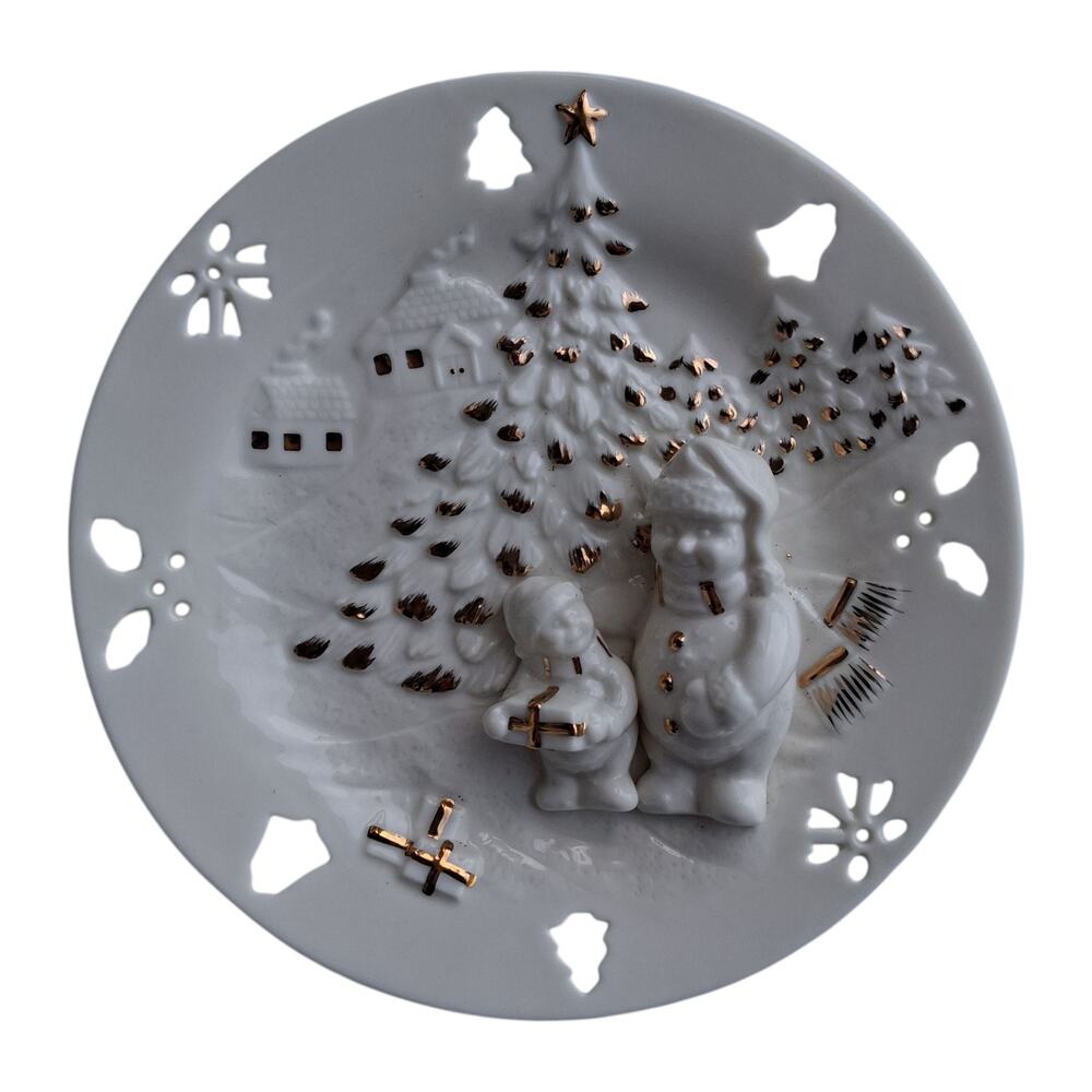 Mikasa Holiday Elegance 6.5" 3D Snowman & Christmas Tree Decorative Plate FK001